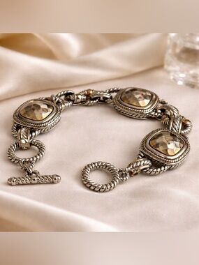 Brighton Two Tone Toggle Bracelet Hammered Stone Link